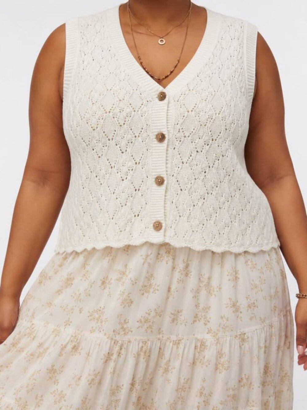 Boho Vintage Insipred Cottagecore Floral Crochet Cropped Ivory Sweater Knit Vest